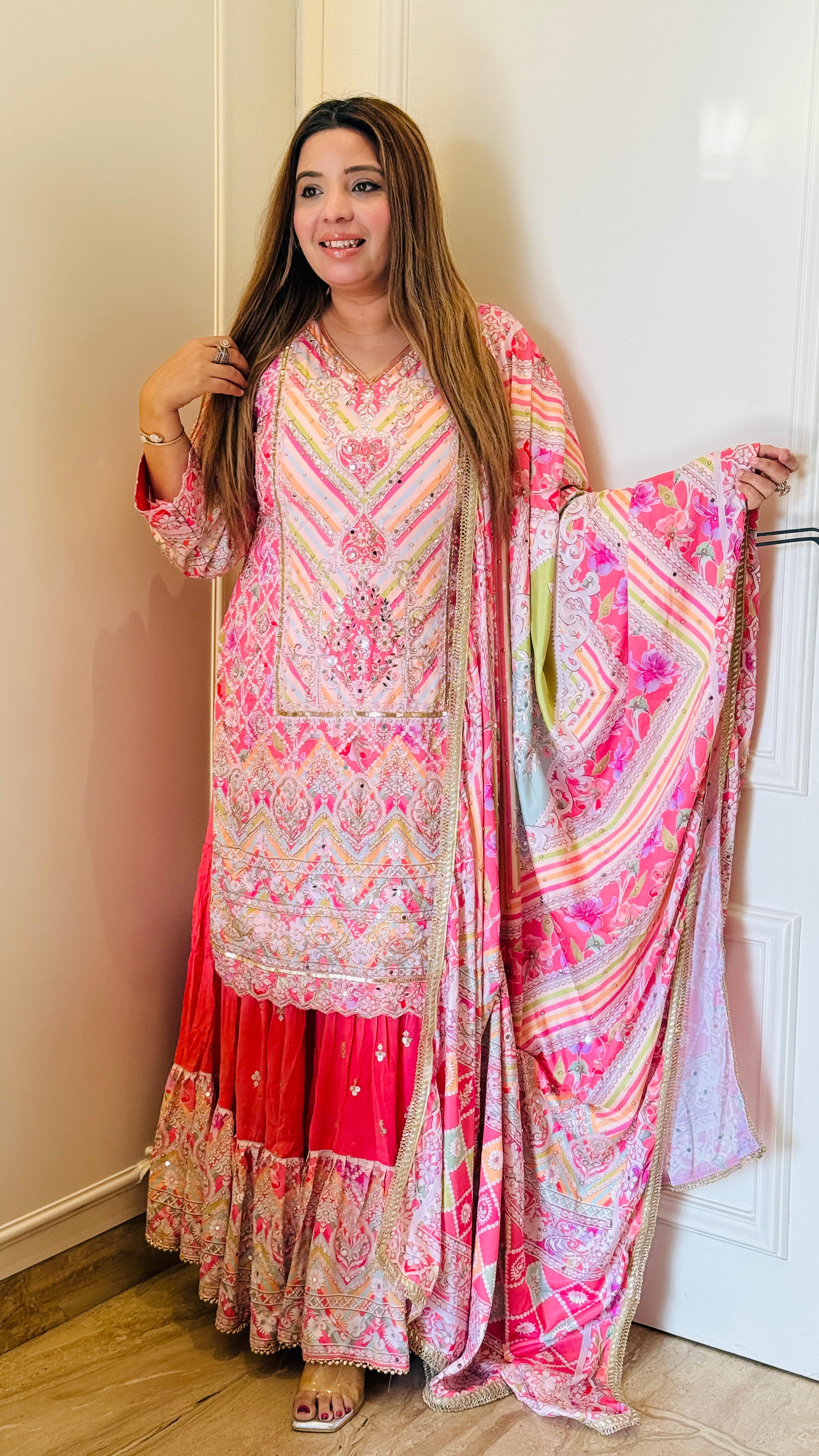 Pink & Orange Noor-e-Jalwa Mirror Suit Set